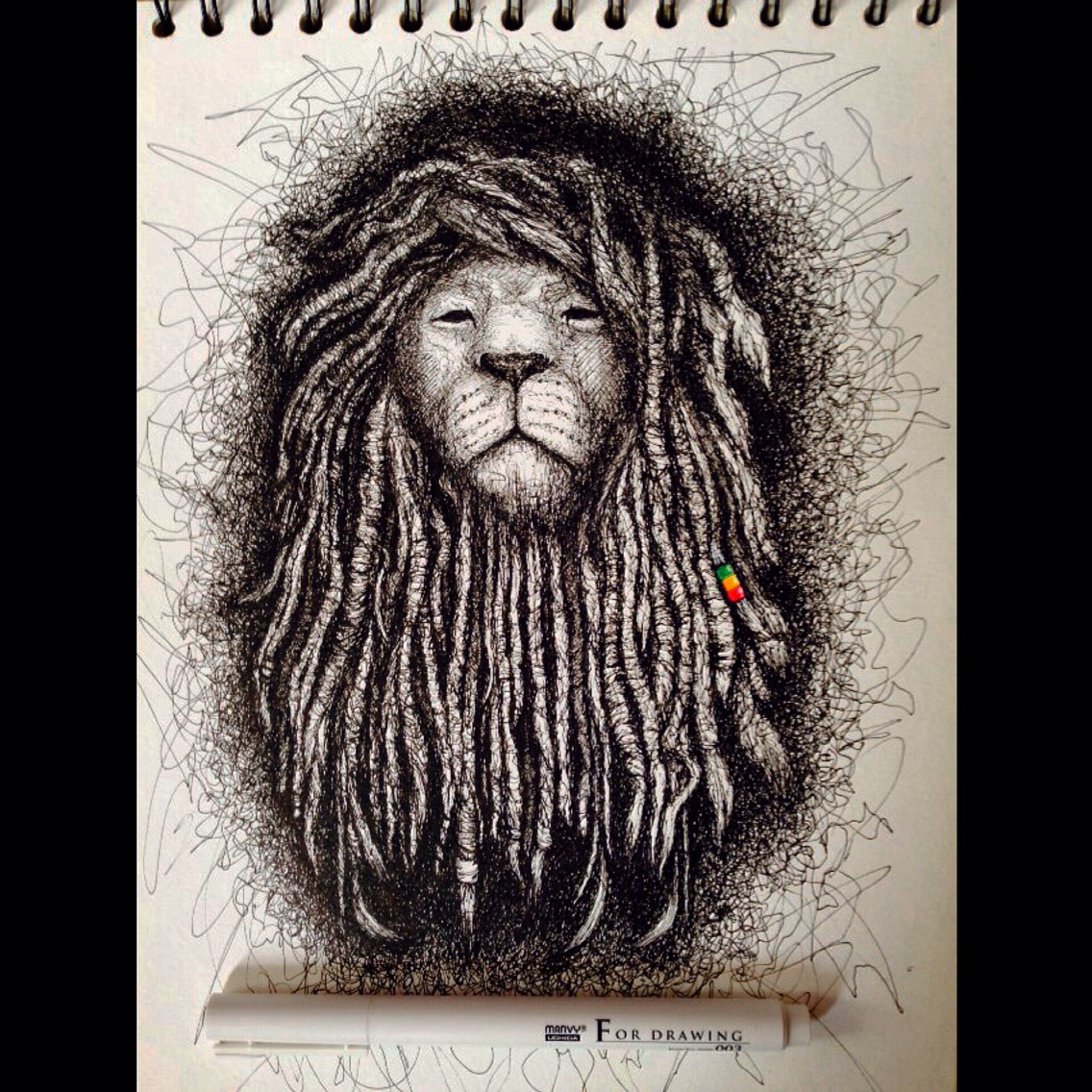 1136x1136 Rasta Lion. Drawing Pen. My Art Collection Lion