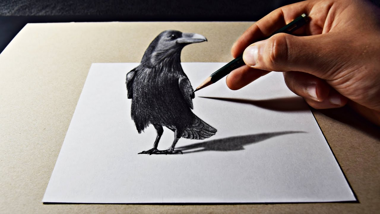 1280x720 Art In Pencil Drawing 3d Pencil Art Raven Drawing