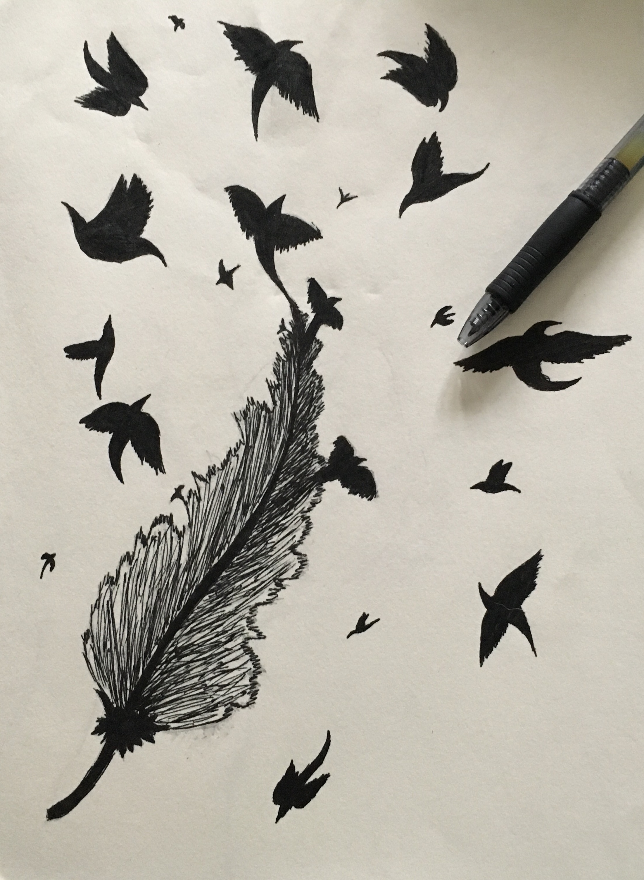 2203x3007 Just A Simple Drawing Of A Raven's Feather And Some Ravens Flying