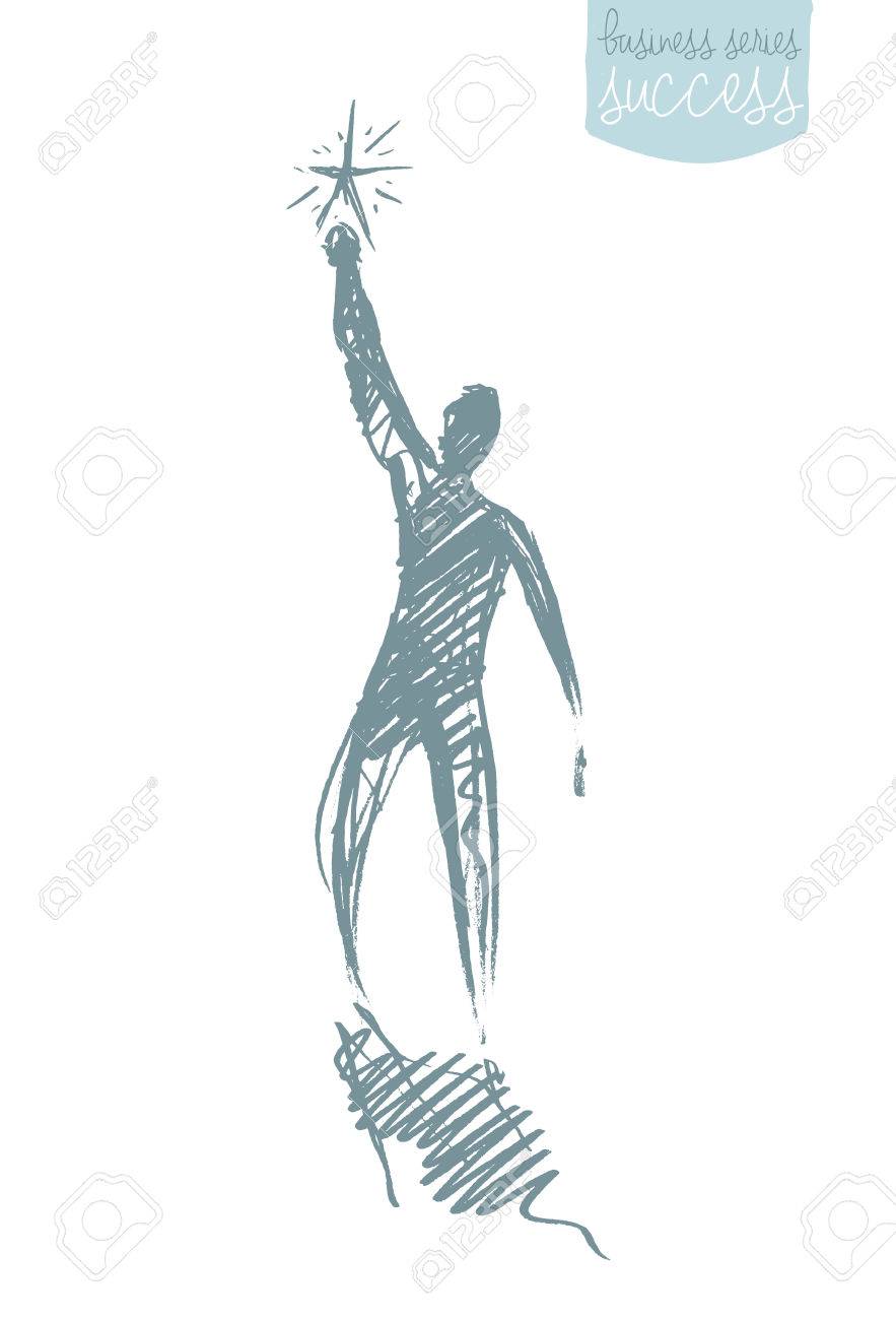 883x1300 Hand Drawn Vector Illustration Of A Person, Reaching Star