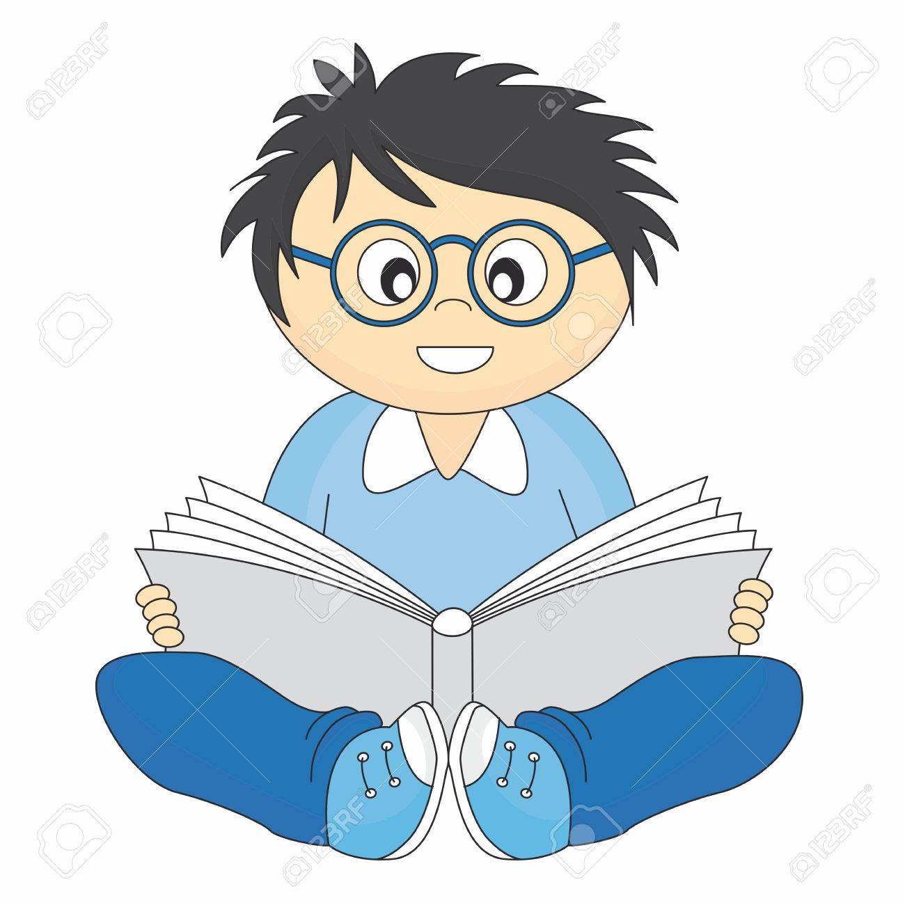 1300x1300 Happy Child Reading. Drawing Isolated White Background Royalty