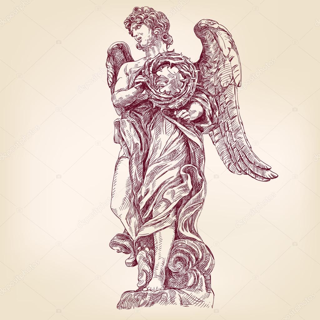 1024x1024 Angel Holding A Crown Of Thorns Hand Drawn Vector Llustration