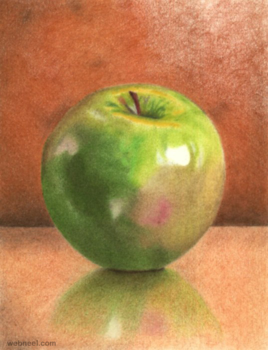 537x700 Green Apple Realistic Color Pencil Drawing 23