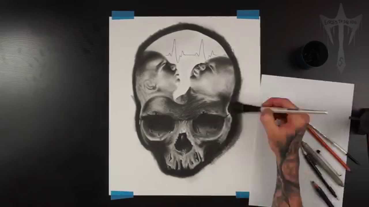 1280x720 Realistic Skull Drawing Charcoal Horror Surrealism Trapped Time