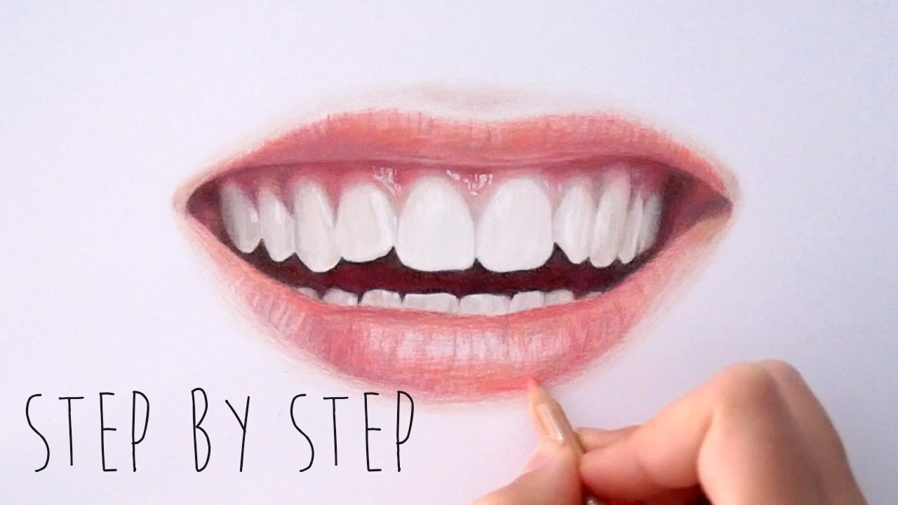 1280x720 Step By Step How To Draw Color Realistic Lips And Teeth
