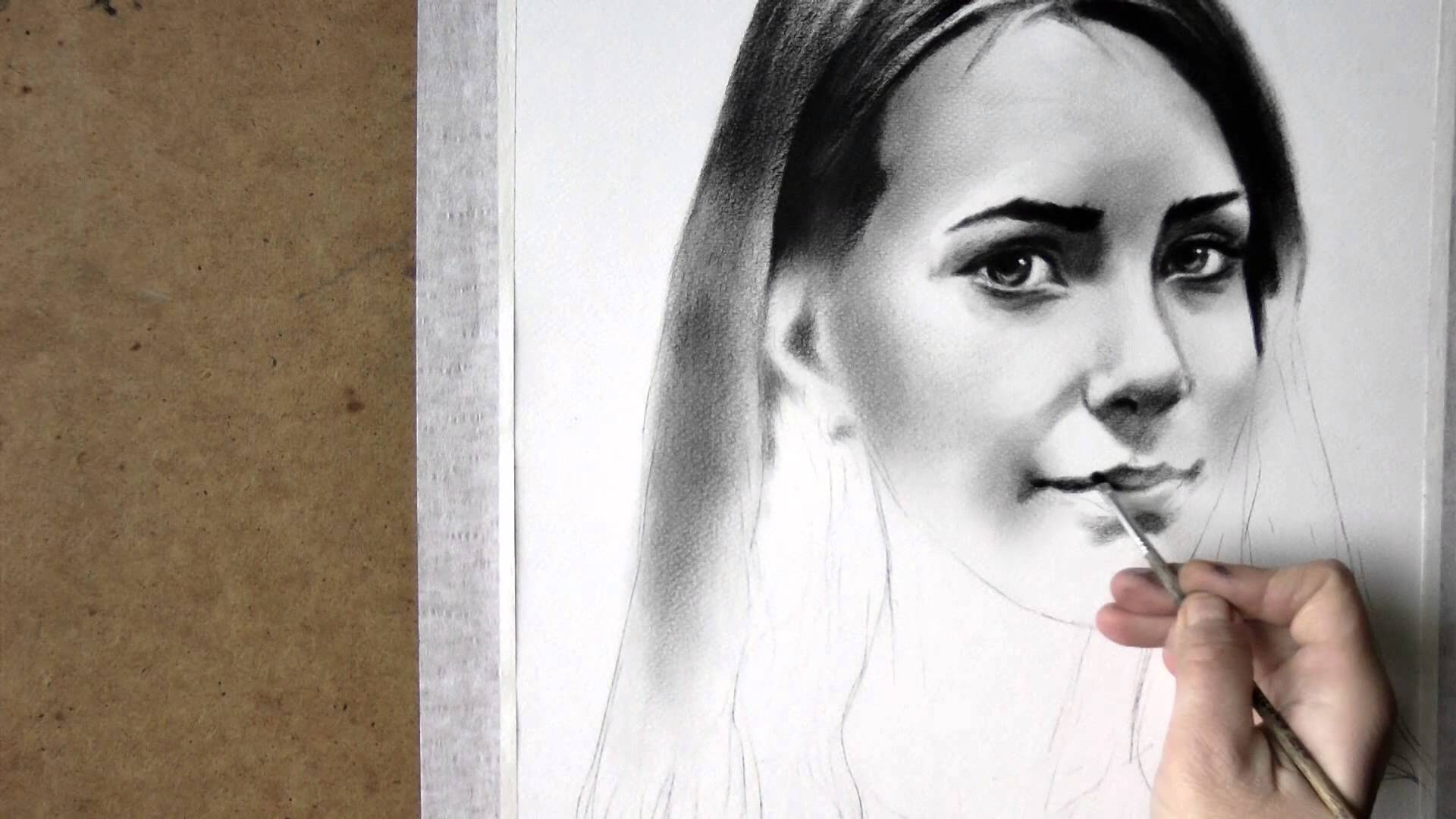 1920x1080 Black And White Realistic Speed Drawing Of Woman Portrait In Dry