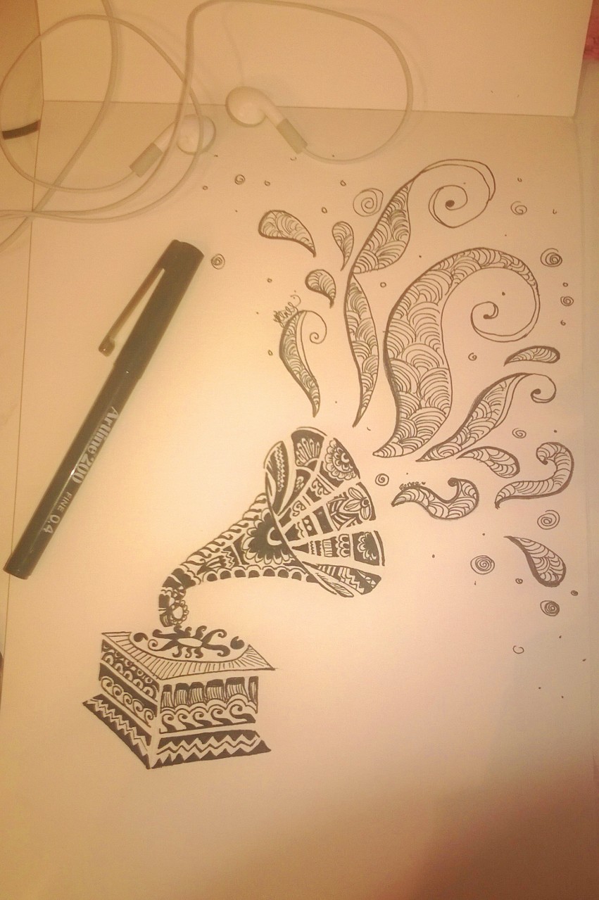 851x1279 Patterned Recorder' Pen Drawing (Felt Tip)