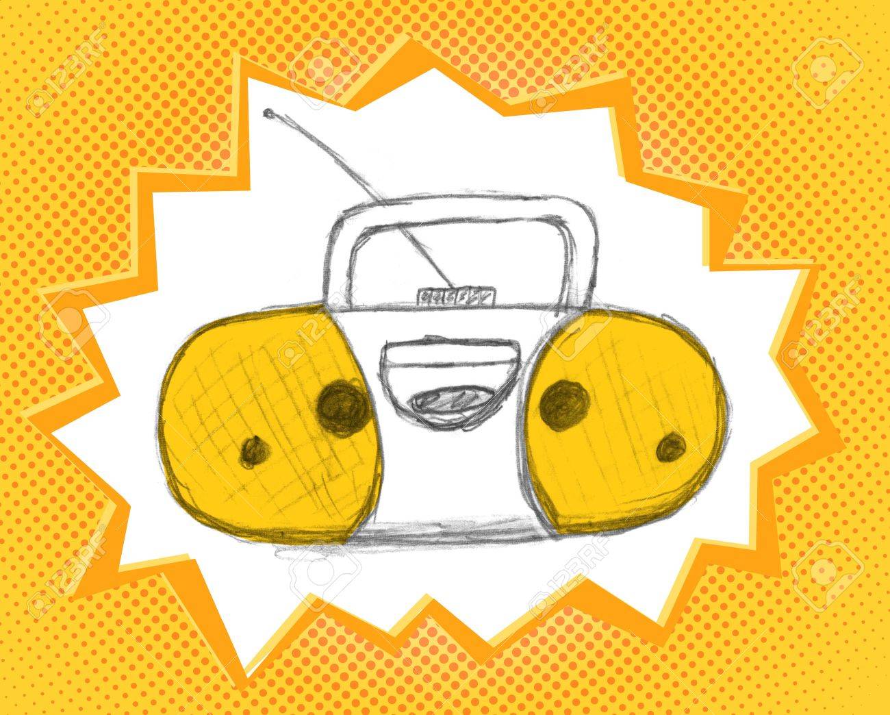 1300x1044 Retro Tape Recorder Sketch, Stylish Drawing Stock Photo, Picture