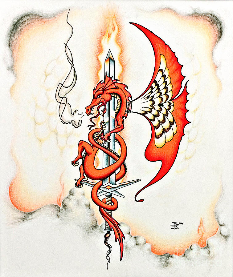 756x900 Red Dragon Sword Drawing By Robert Ball