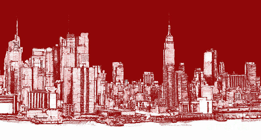 900x484 New York Rectangular Skyline Red Drawing By Building Art