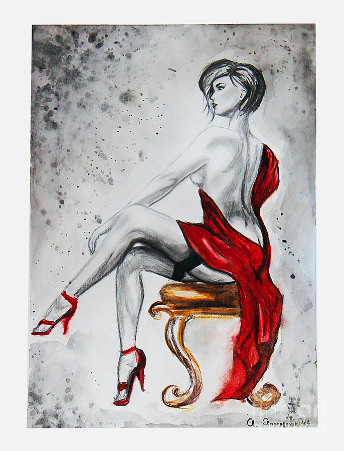 686x900 The Woman In Red Drawing By Anna Androsovski