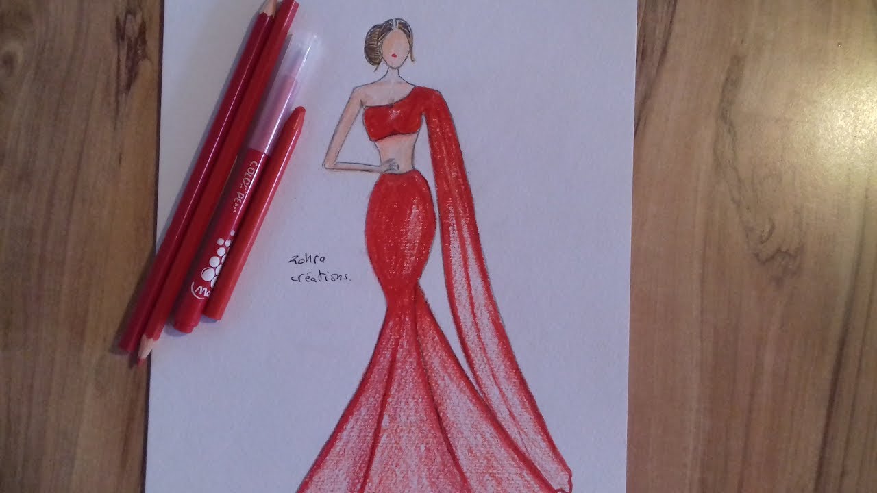 1280x720 Red Dress Drawing