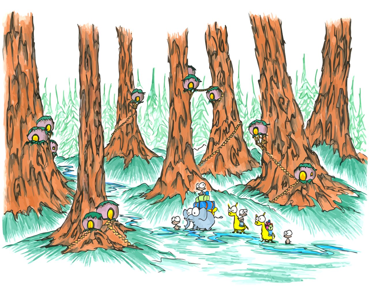 1280x1024 Screen Background Monkeys In A Giant Redwood Forest With Some Odd