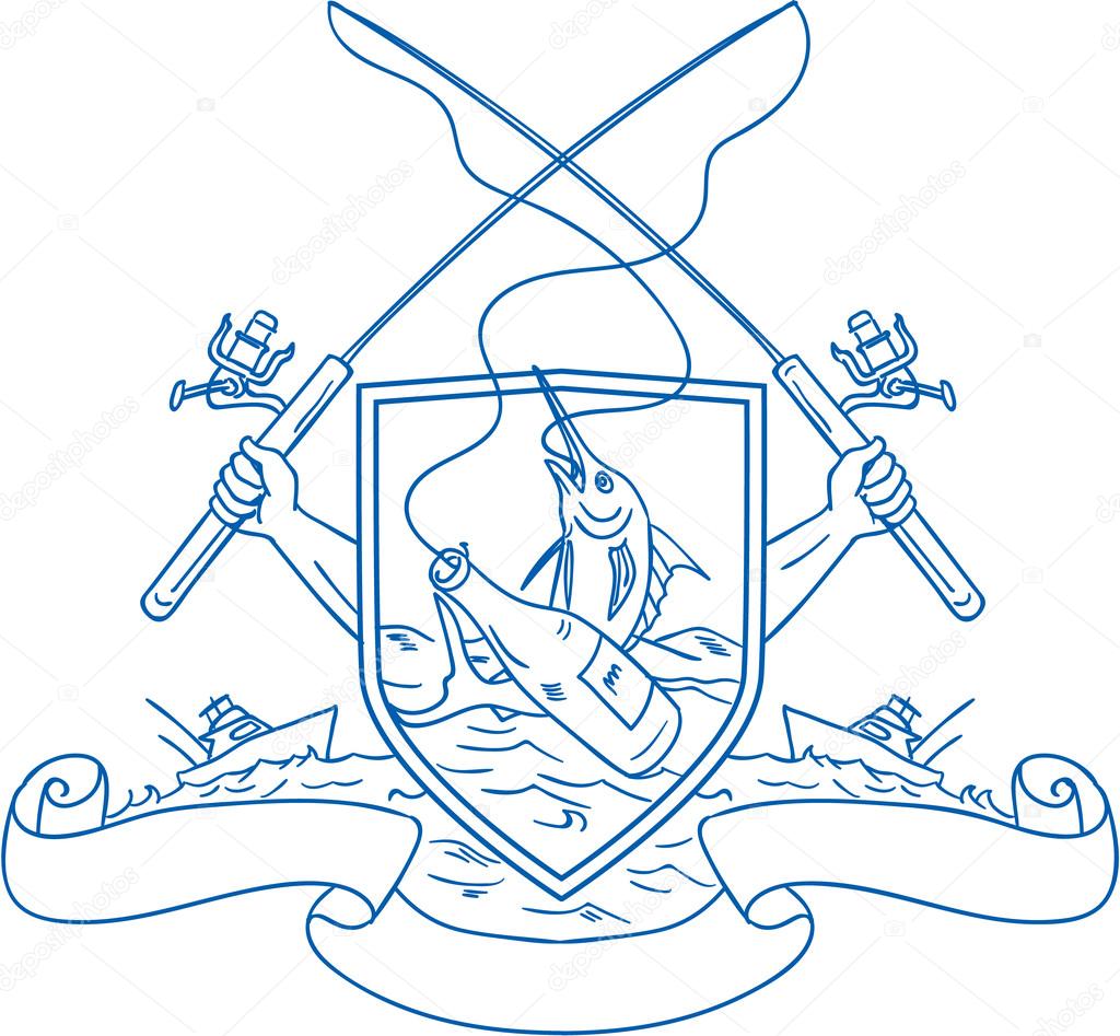 1024x947 Fishing Rod Reel Hooking Blue Marlin Beer Bottle Coat Of Arms