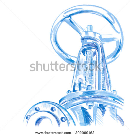 450x470 Blue Oil And Gas Pipelines With Valve Isolated On White, Drawing