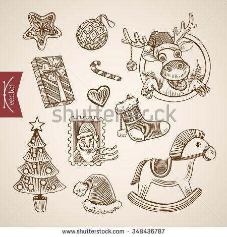 450x470 Santa Claus Post Stamp Funny Reindeer Wooden Horse. Christmas New