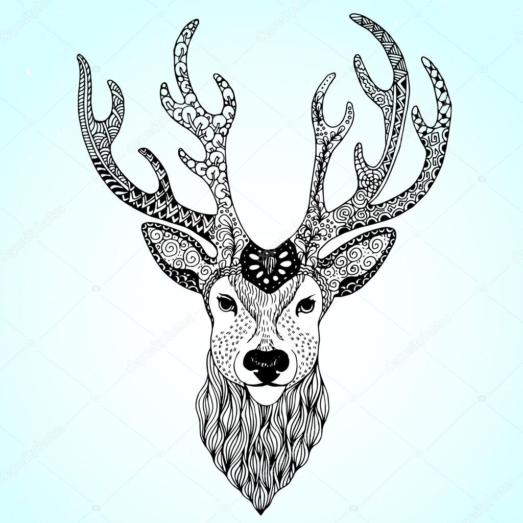 1024x1024 Deer Head Tattoo Mehendi Stock Vector Vector Art