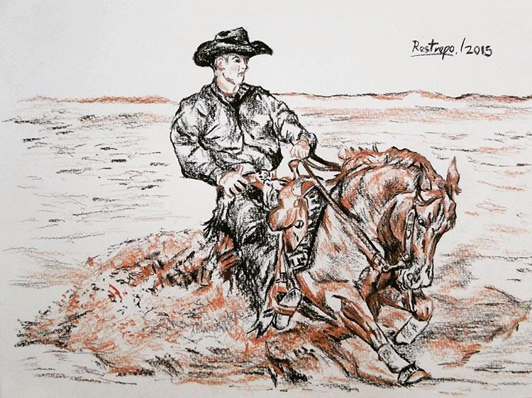 750x562 Quarter Horse Sliding Stop (Charcoal, Sepia Pastel And Sanguine