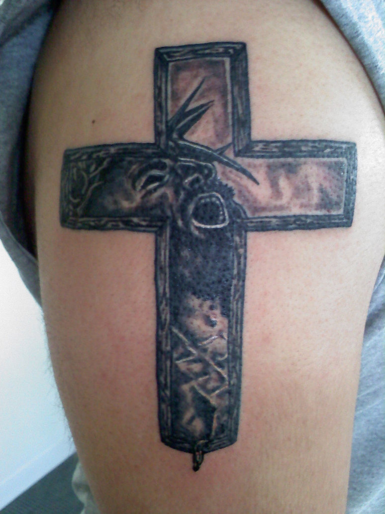 774x1032 Christian Cross Tattoo On Half Sleeve