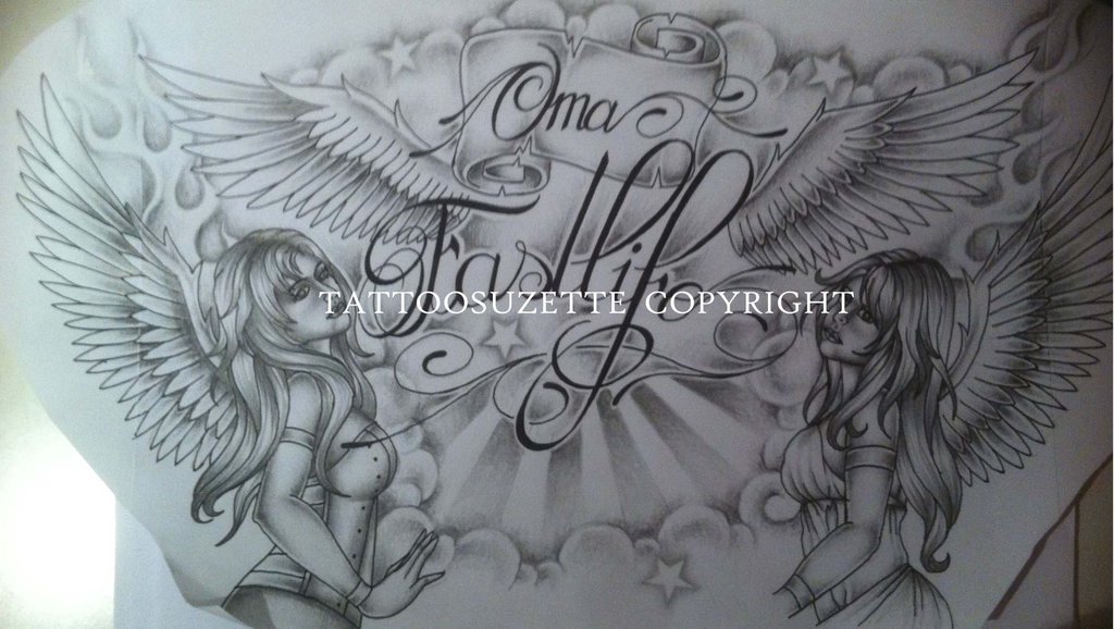 1024x578 Religious Breast Tattoo Design With Angels By Tattoosuzette