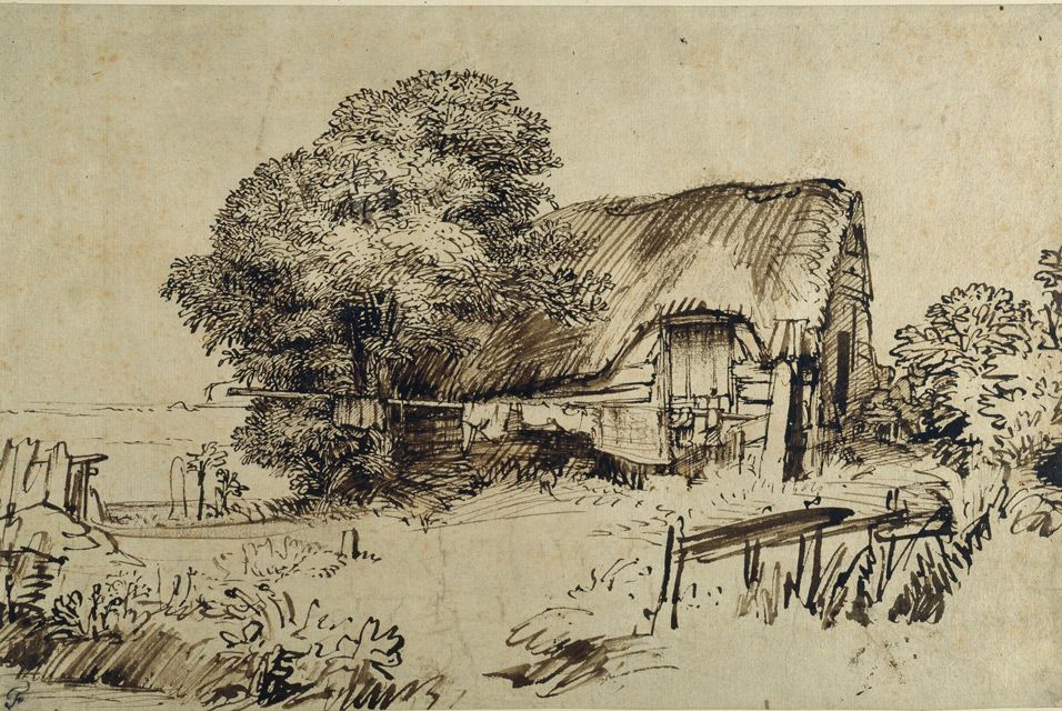 956x640 Rembrandt, A Thatched Cottage By A Large Tree. Ten Landscapes By