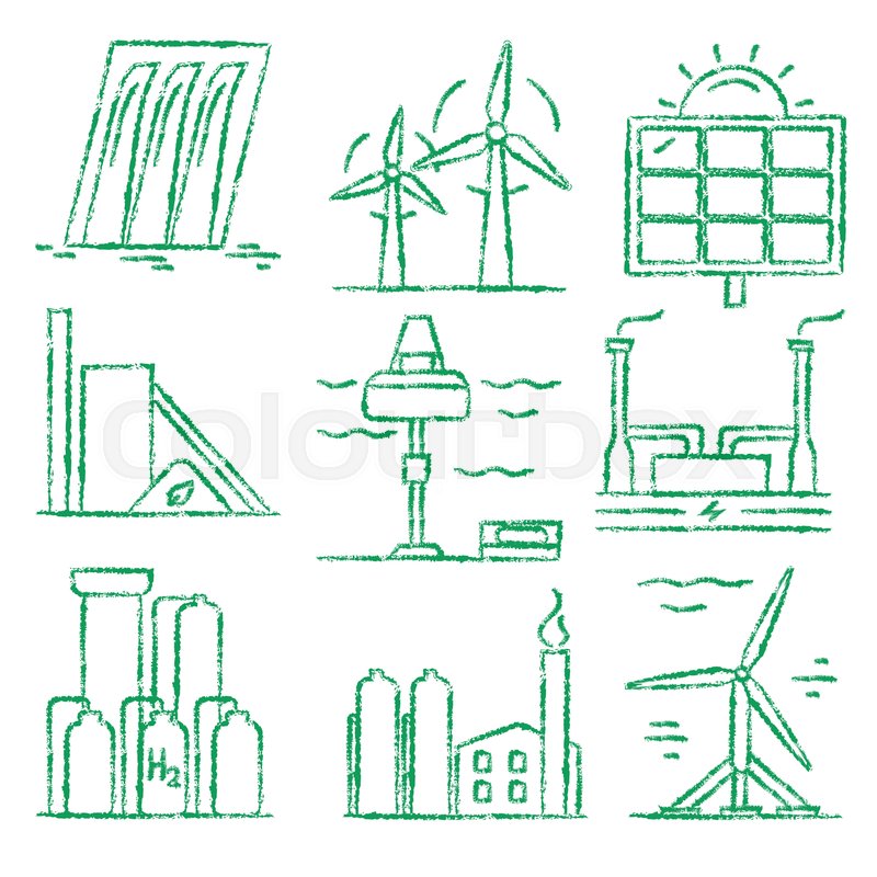 800x800 Collection Of Renewable Energy Hand Drawn Style Icons. Different