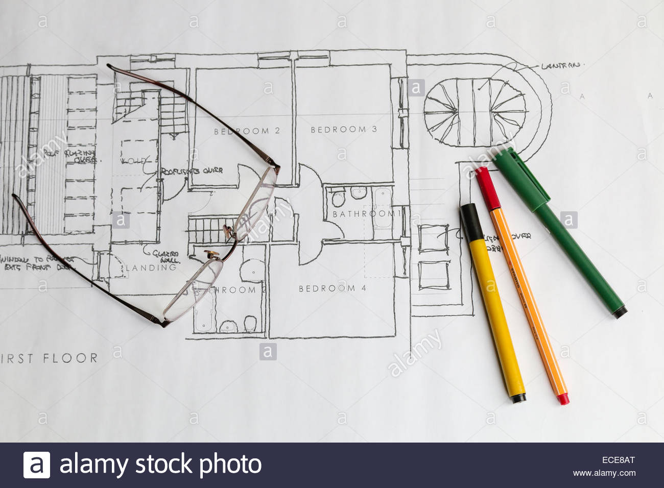 1300x956 Hand Drawn Architects House Or Real Estate Plans Produced As Part