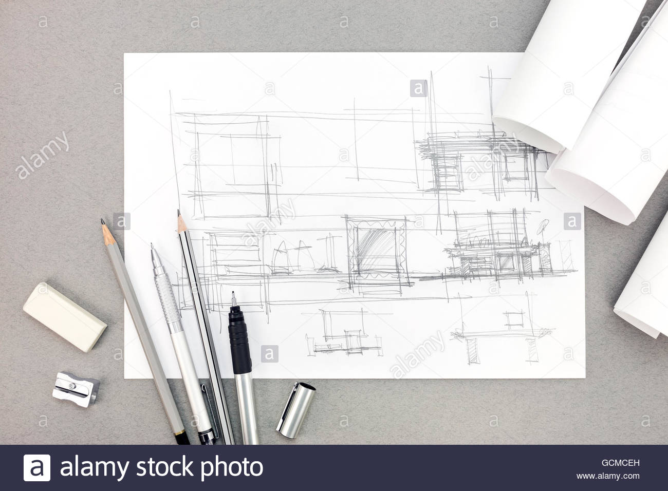 1300x956 Architectural Interior Hand Drawing Renovation Concept With Paper