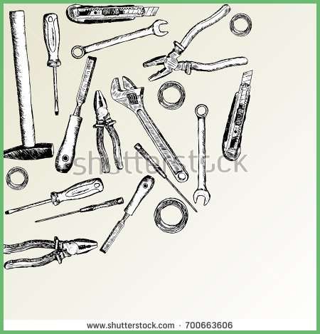 450x469 Beautiful Set Sketch Tools Repair Handpainted Hammer Stock Vector