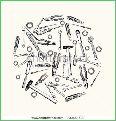 450x470 Fresh Set Sketch Tools Repair Handpainted Hammer Stock Vector