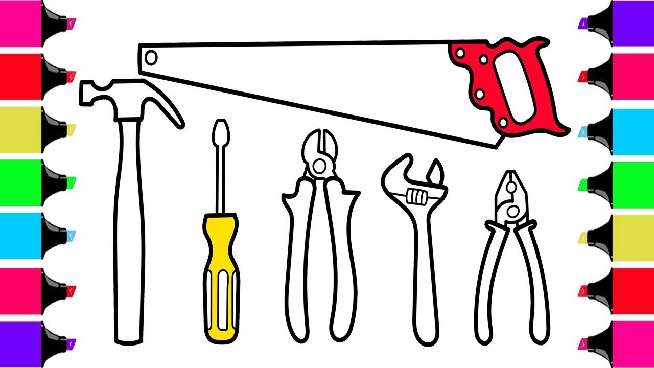 1280x720 How To Draw Repair Tools, Pliers, Hammer Coloring Pages For Kids