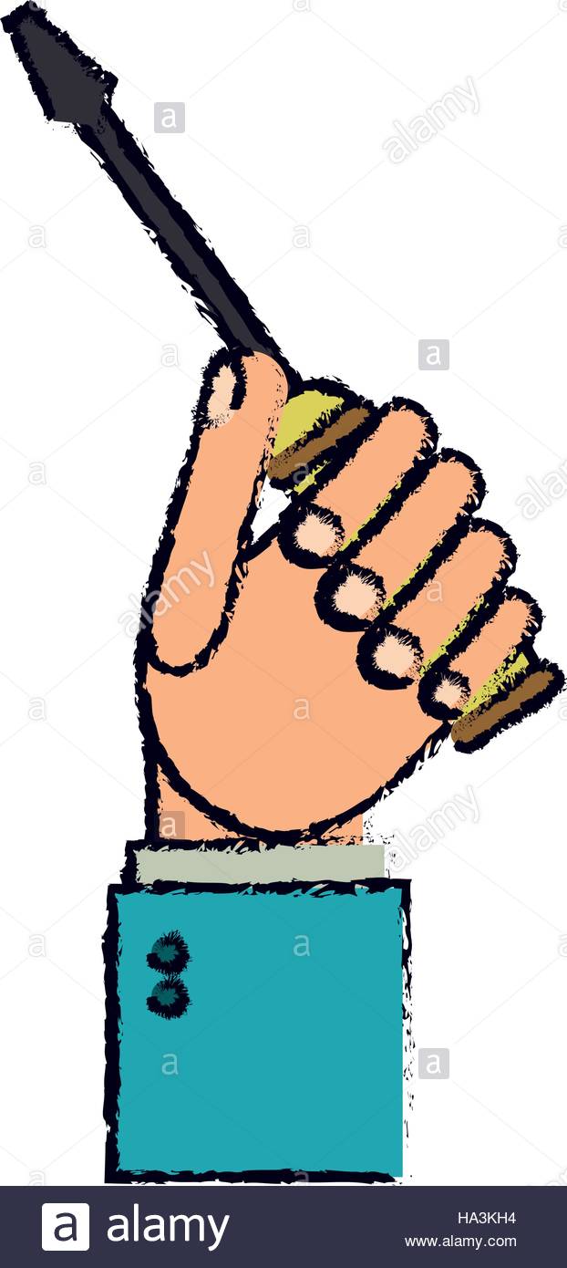 622x1390 Drawing Hand Holding Screwdriver Tool Repair Stock Vector Art