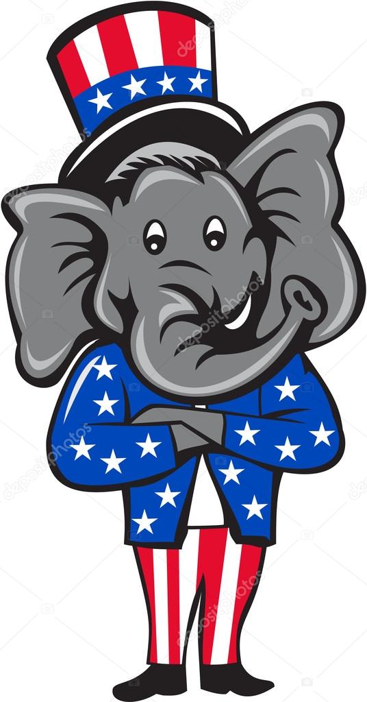 536x1024 Republican Elephant Mascot Arms Crossed Standing Cartoon Stock