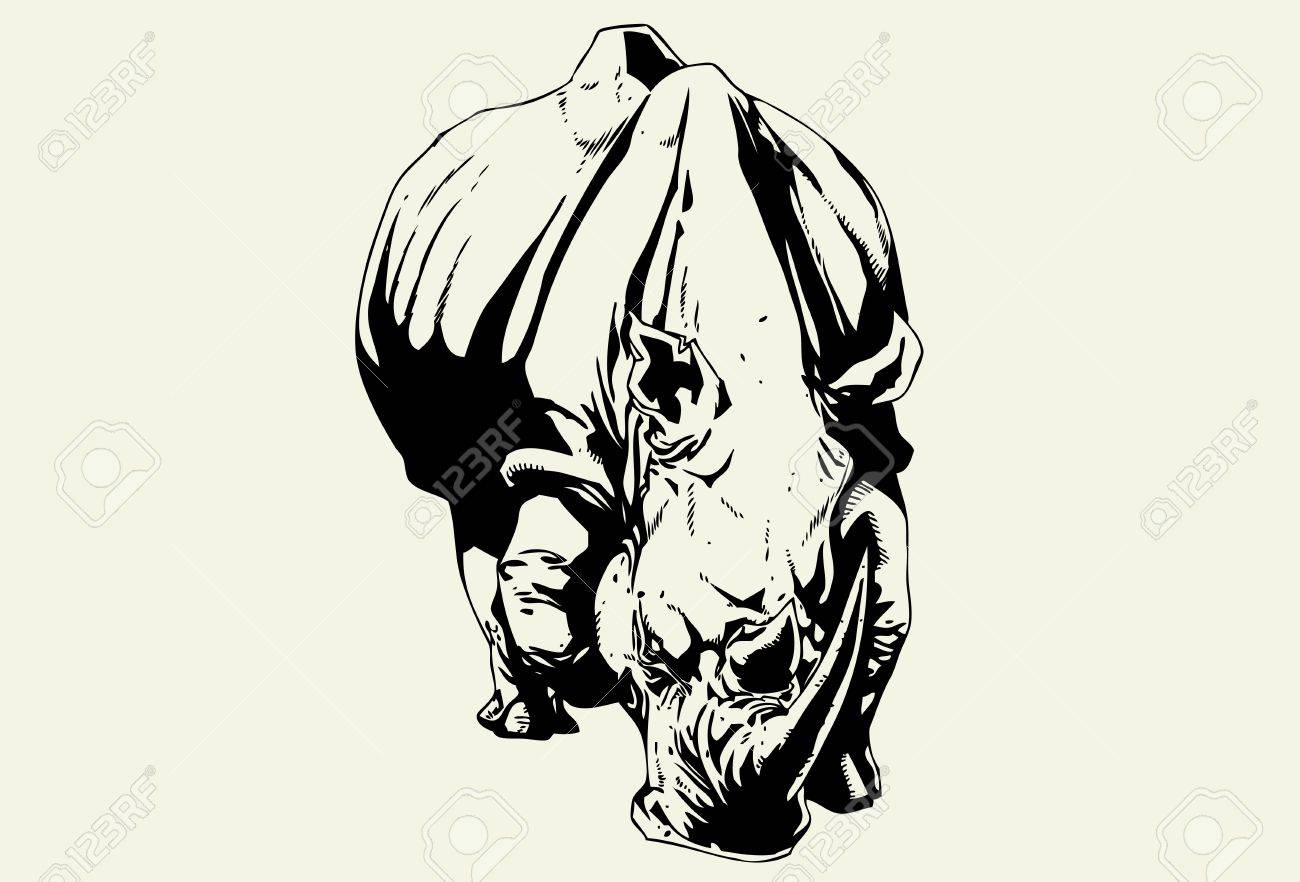 1300x882 Hand Drawn Wild Rhino Royalty Free Cliparts, Vectors, And Stock