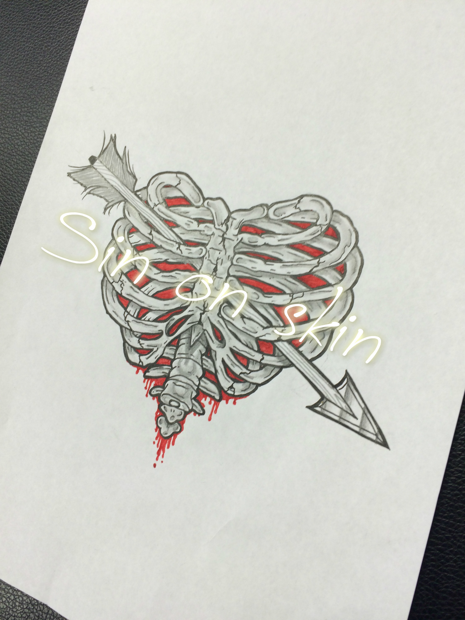 1500x2000 Custom Design, Heart Breaker, Rib Cage Tattoo Design, Drawing