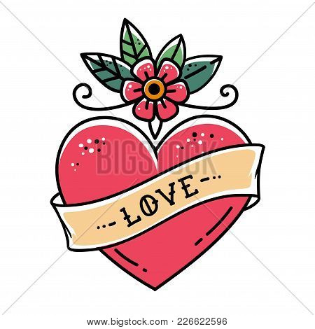 450x470 Tattoo Heart Flower Ribbon Vector Amp Photo Bigstock