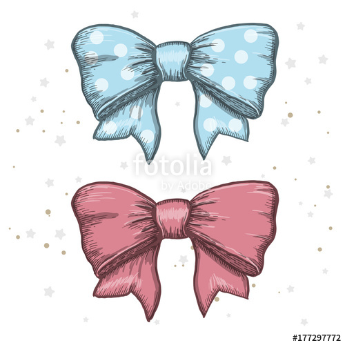 500x500 Set Of Vintage Hand Drawn Ribbon Bows. Vector Illustration Stock