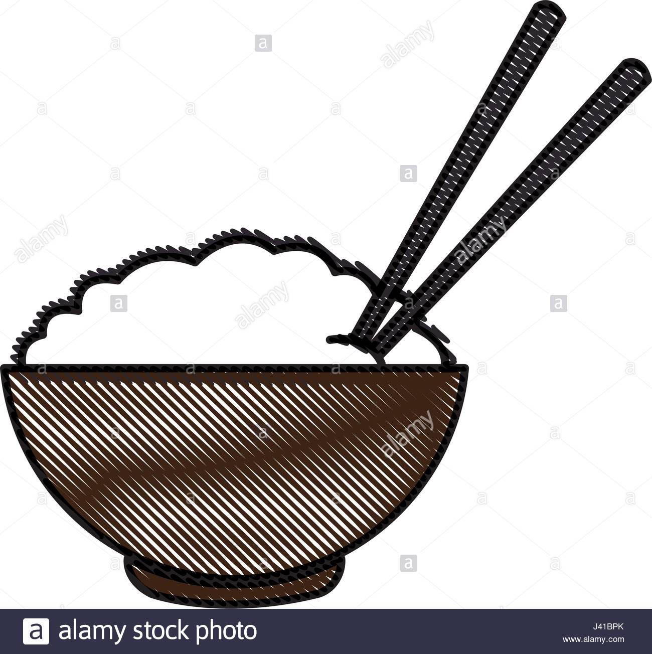 1300x1304 Drawing Bowl Of Rice And Chopsticks Cooked Dinner Asian Stock