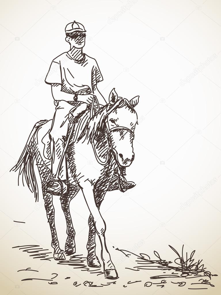 768x1024 Sketch Of Man Riding Horse Stock Vector Olgatropinina