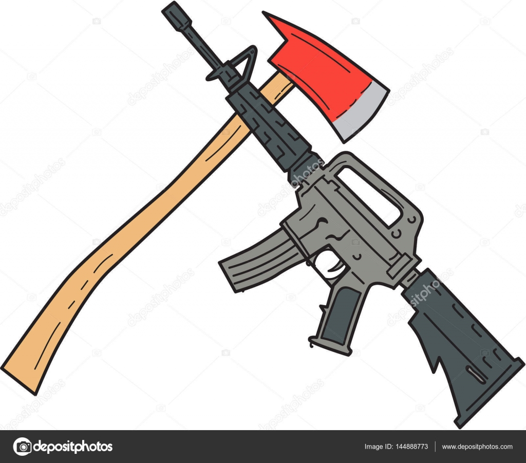 1024x901 Crossed Fire Ax And M4 Carbine Rifle Drawing Stock Vector