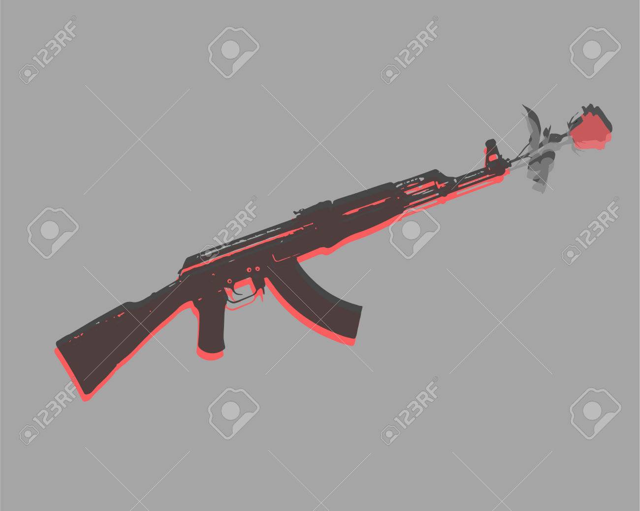 1300x1039 Hand Drawn Vector Illustration Or Drawing Of An Automatic Gun