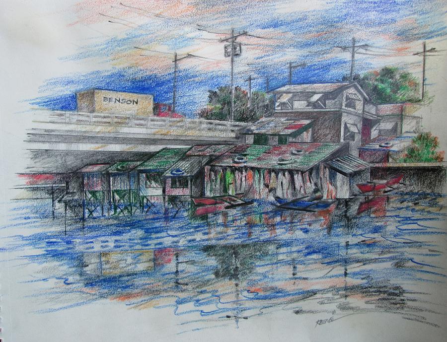 900x689 Slums Along Pasig River Drawing By Rene Salalac