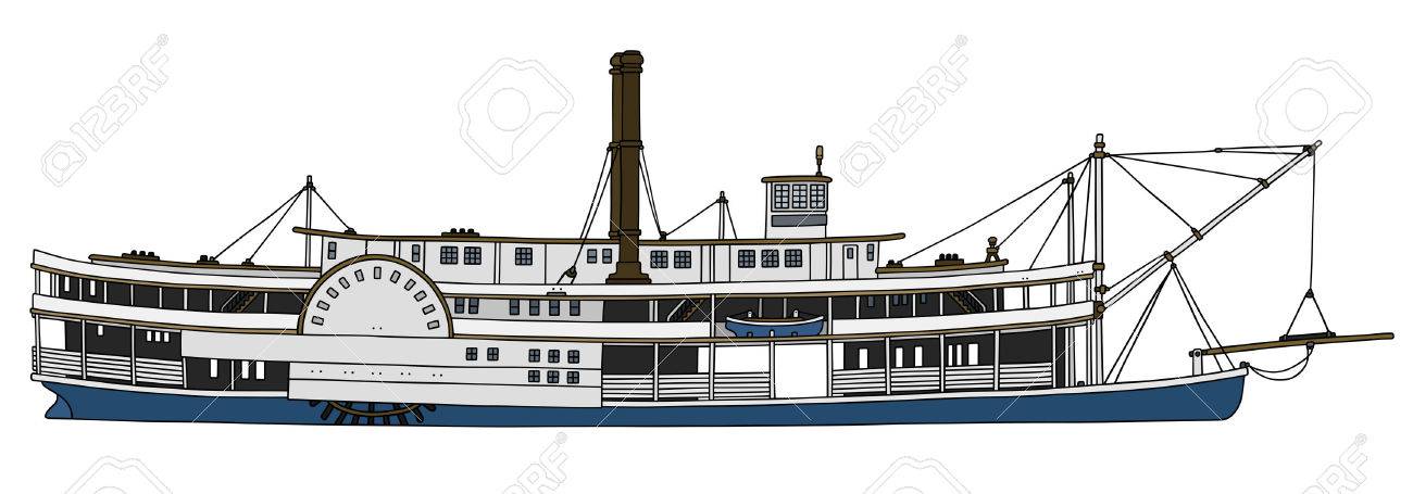 1300x455 Hand Drawing Of A Vintage Steam Paddle Riverboat Royalty Free