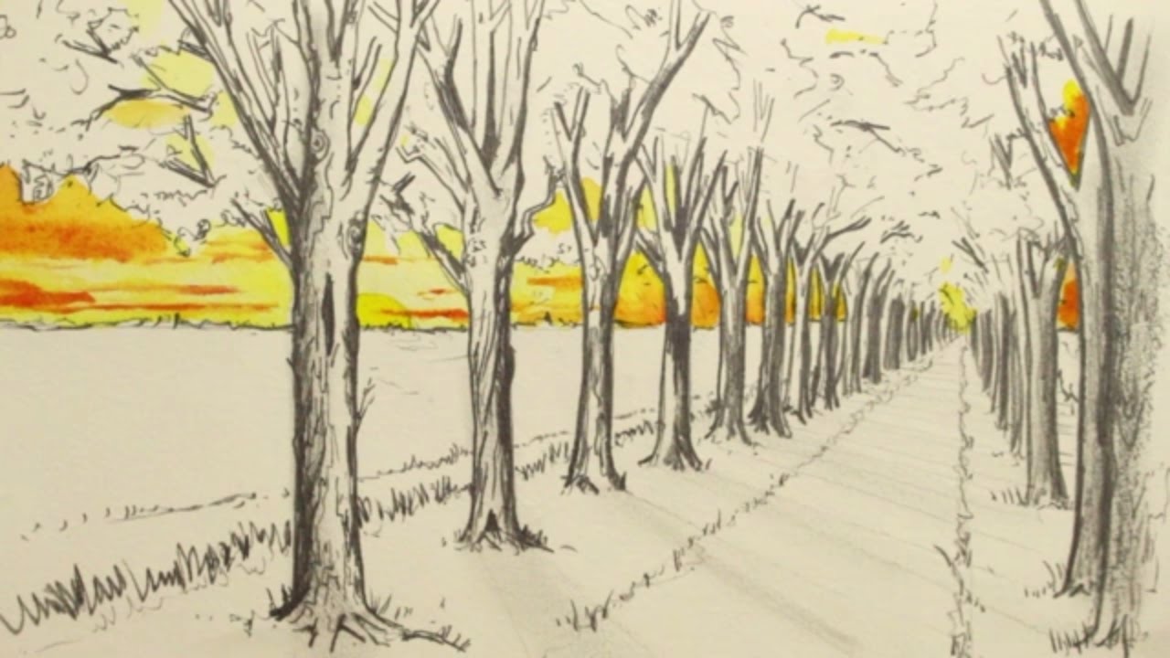 1280x720 How To Draw In 1 Point Perspective Narrated A Road And Trees
