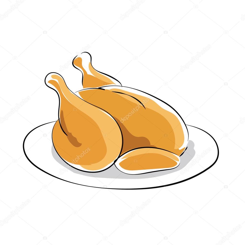 1024x1024 Roast Chicken Hand Drawn Colored Vector Icon Stock Vector
