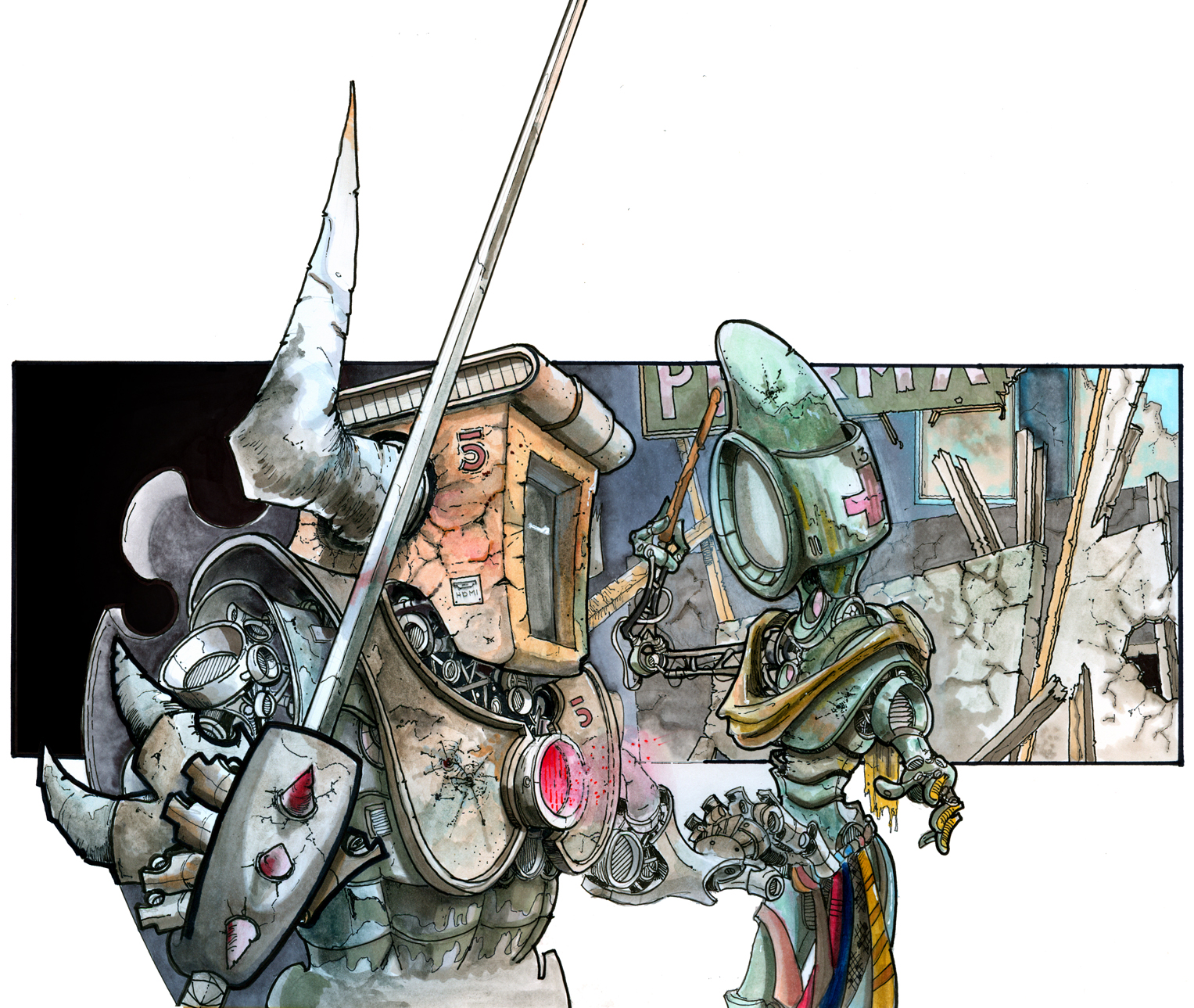 1527x1289 Robot Dragon Slayer And Robot Shaman Drawing Illustration By Mike