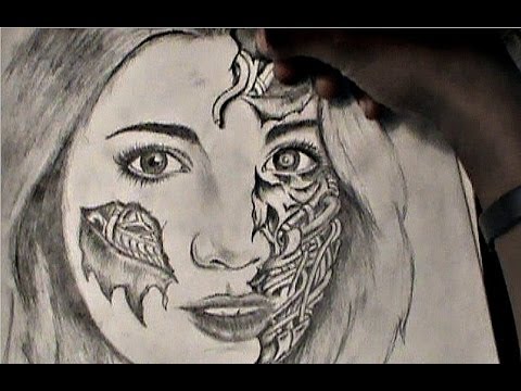 480x360 How To Draw Realistic Girl With Half Robot Face