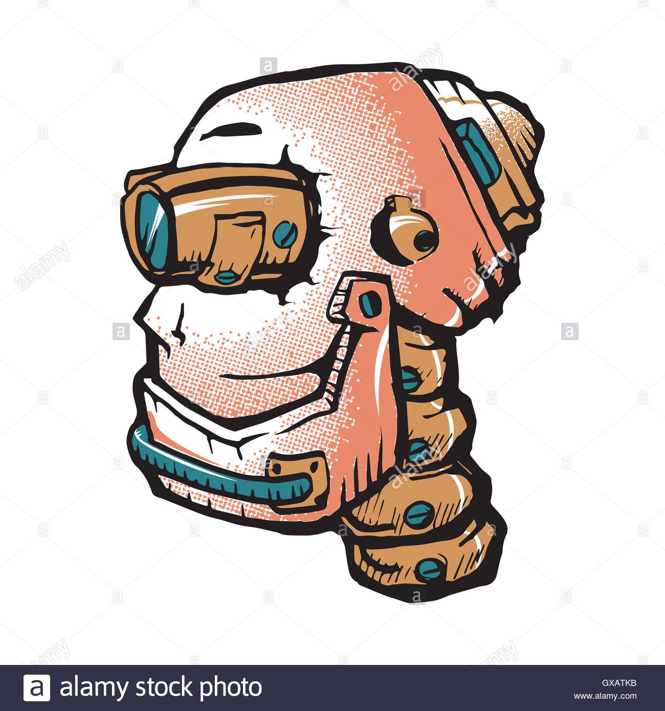 1300x1390 Side View Of Head Of Robot Hand Draw In Raster Style Stock Vector