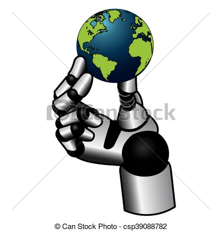 450x470 Robotic Hand Holding The Earth Globe Isolated Vector