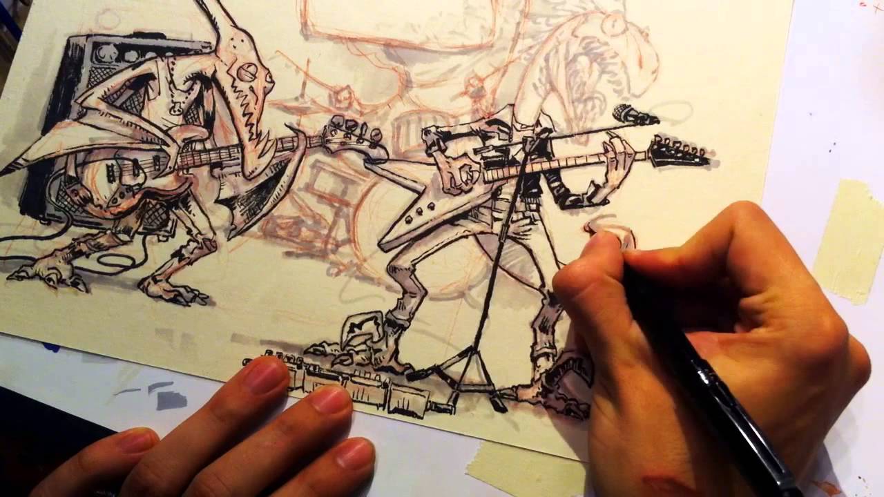 1280x720 Drawing Jurassic Punk Rock Band